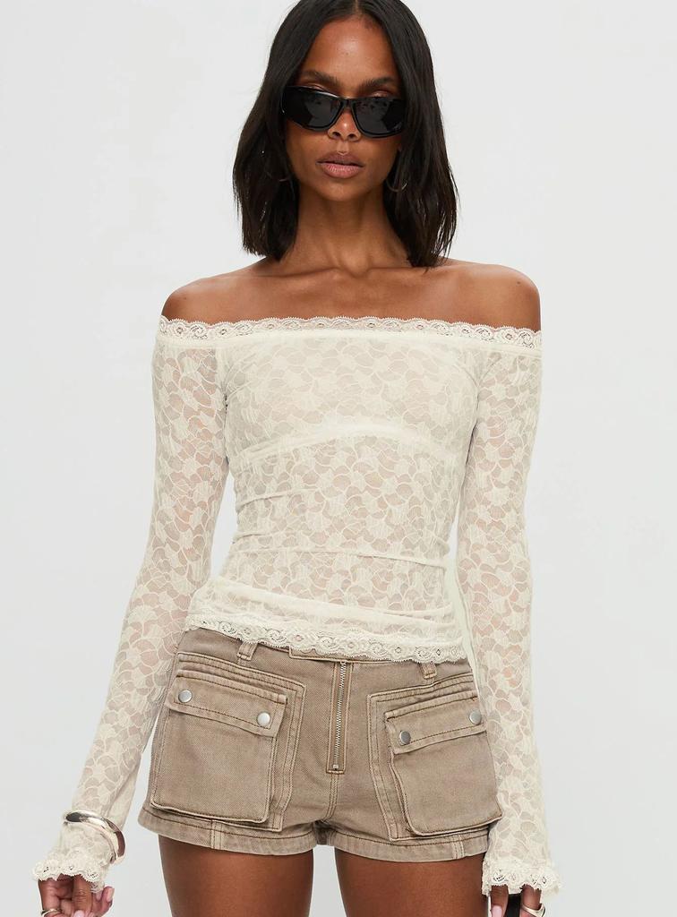 Top a maniche lunghe in pizzo popolare europeo e americano, aderente e leggermente trasparente, corto, sexy stile Spice Girl, monospalla, versatile, da indossare sotto