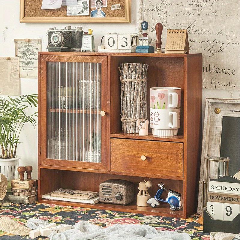 

Ретро Настольная Витрина - 3-ярусная Стеклянная и Деревянная Стойка для Хранения Чайных Сервизов, Винтажный Настольный Органайзер с Регулируемыми Полками коричневый