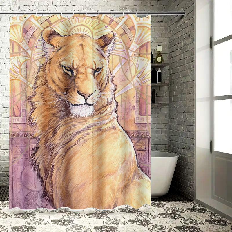 Luxury Lion Printed Shower Curtain Waterproof Fabric For Bathroom Decor Home Decoration Ideas Multicolor Customizable Size Avail