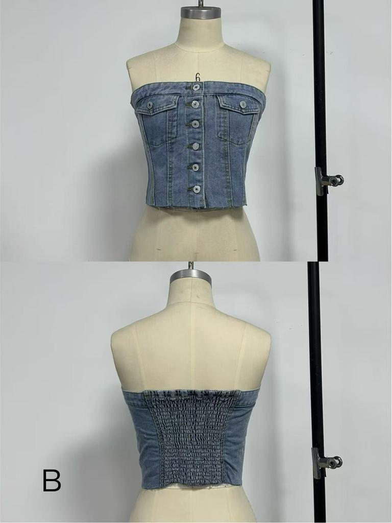 European and American Style Sexy Denim Tube Top for Women