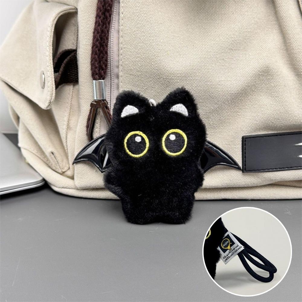 Cute Fish Black Cat Plush Doll Keychain Bib Strawberry Doll Bag Pendant Wings Car Key Ring Gifts