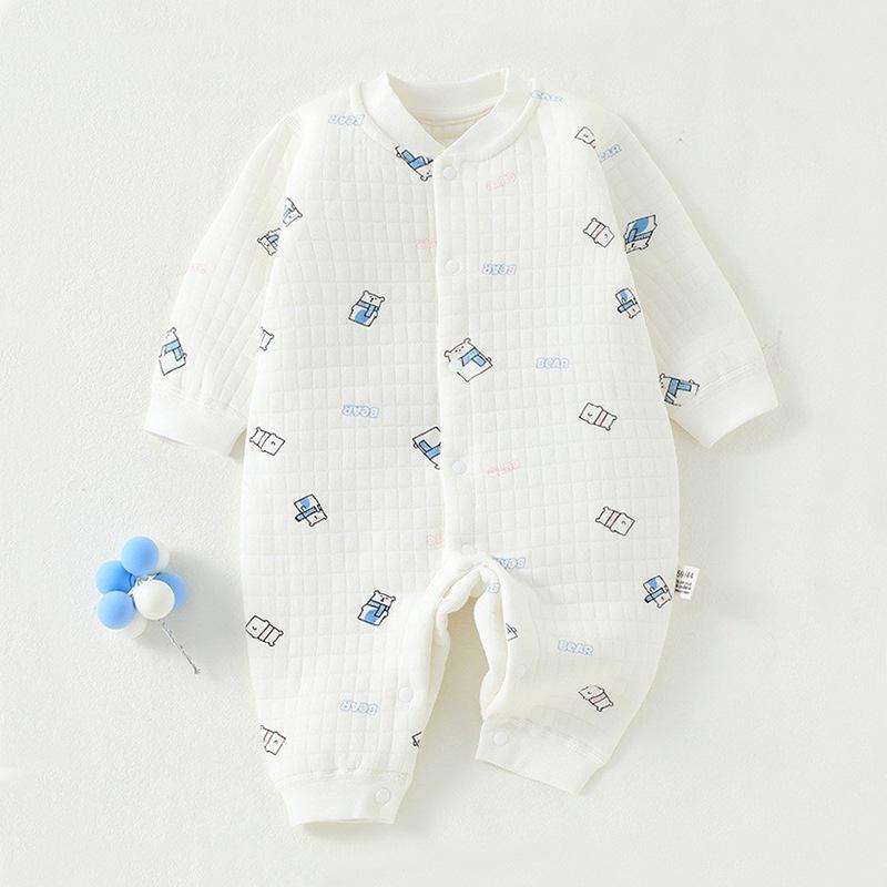 Three-Layer Quilted Baby Romper: Thickened Autumn/Winter Crawling Suit for Newborns, Boys, and Girls.