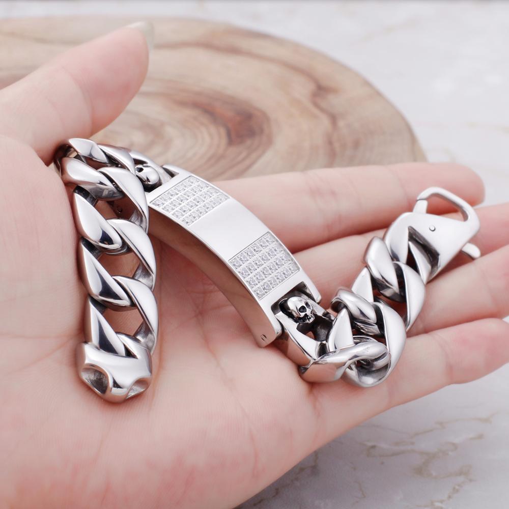 Kalen High Quality Stainless Steel Skull Men's Bracelet Inlaid Zircon Charm Cuban Chain Accessories Punk Jewelry Accessories