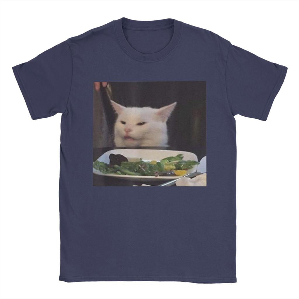 Esstisch Katze Meme Lustig Internet Schreiend Verwirrt T-Shirt Sommer T-Shirts Baumwolle Mode T-Shirt Für Männer Kurze Ärmel Oberteile