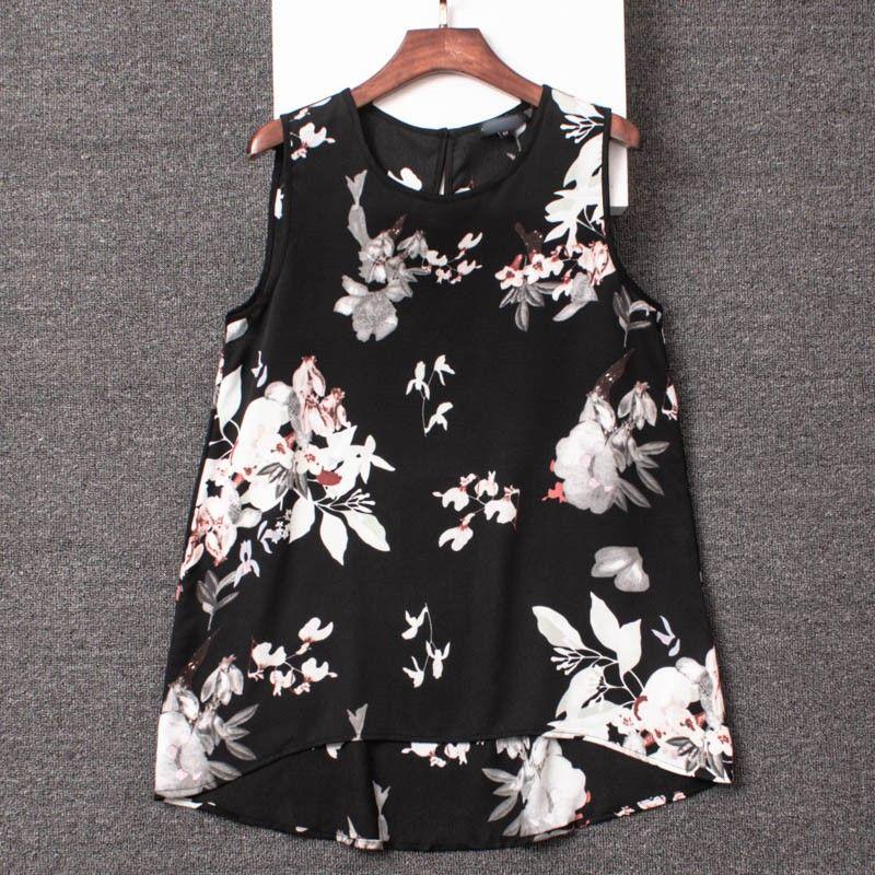 

Export Single Summer Women s Black Imitation Satin Print Vest round Neck Loose All-Matching Sleeveless Tops 2023 New Arrival Black bottom large flower vest-MAR L