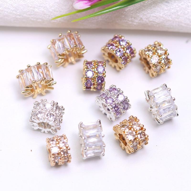 Copper-plated K gold color-retaining zircon double-layer Jinba spacer, large hole bead spacer, bucket bead wheel beaded bracelet accessories