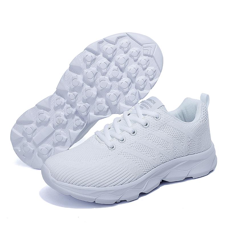 Sports Women Casual Shoes Fashionable Breathable Walking Mesh Flat Running Shoes New Lace-up Sneakers Whtie Black Soft Sole Ligh