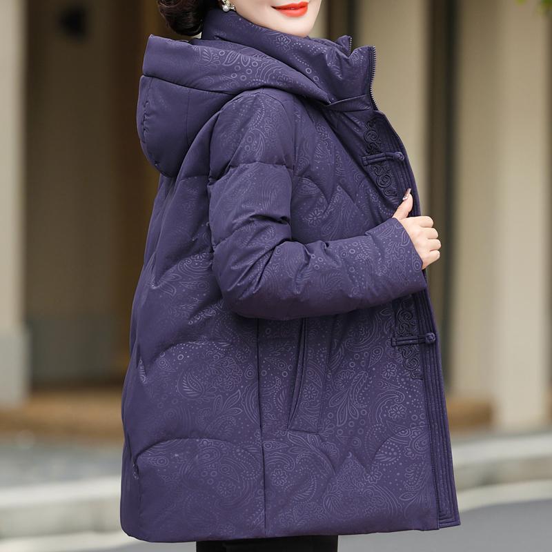 Middle Age Women Winter Short Down Coats Vintage Plus Size Parkas Hooded Elegant Thick Warm Down Jackets Woman Outerwears