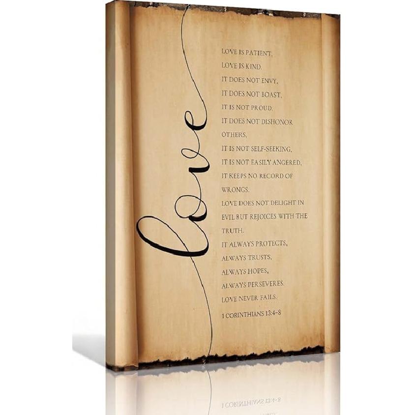 Love Is Patient Love Is Kind Wall Art 1 Corinthians 13 4-8 Poster Canvas Prints Wall Bedroom Artwork Pictures Modern Farmhouse Bathroom Decor for