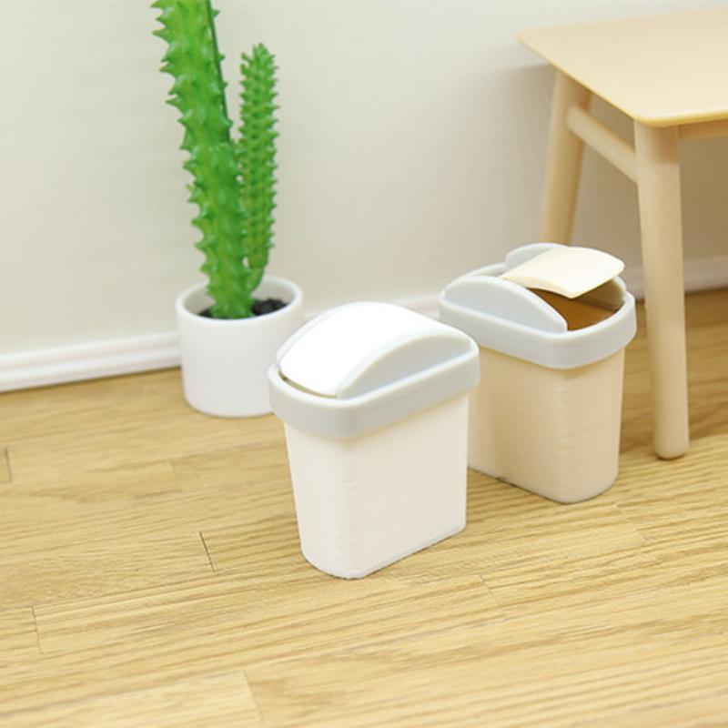1Pcs Mini Flip Cover Trash Can Dustbin Miniature Toy Model Scene Doll House Accessories Simulation Mini Waste Bin