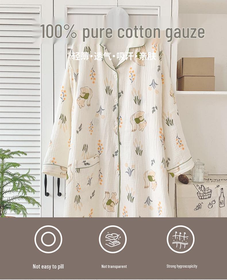 Pure Cotton Gauze Maternity Dress - Summer Nursing Nightgown for Hospital & Home, Plus Size, Women's Spring/Autumn Pregnancy Pajamas.