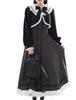 Jundakara Elegantes Westenkleid und Mantel Langes Abnehmbares Band und Hohes Französisch Girly Studentisches XL Umhang-Stil Set, Ärmel, Rüschen, A-Linie, Taille,