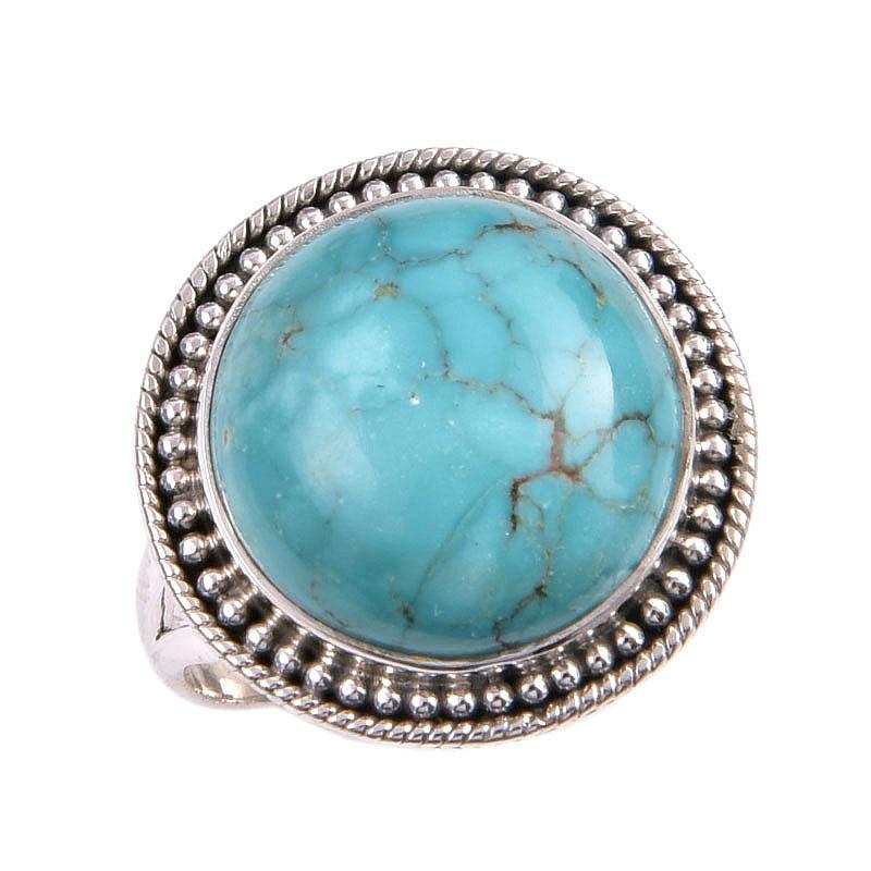 Natürlicher tibetischer Türkis Edelstein 925 Massiv Sterlingsilber Geschenkring S.7 r2t79