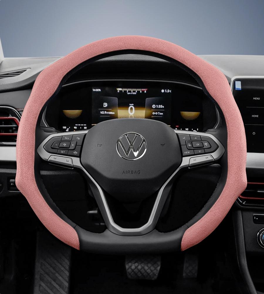 Suitable for Volkswagen Premium Suede Snap-On Steering Wheel Covers, Non-Slip and Durable, Available for D-Shaped Steering Wheels, Compatible