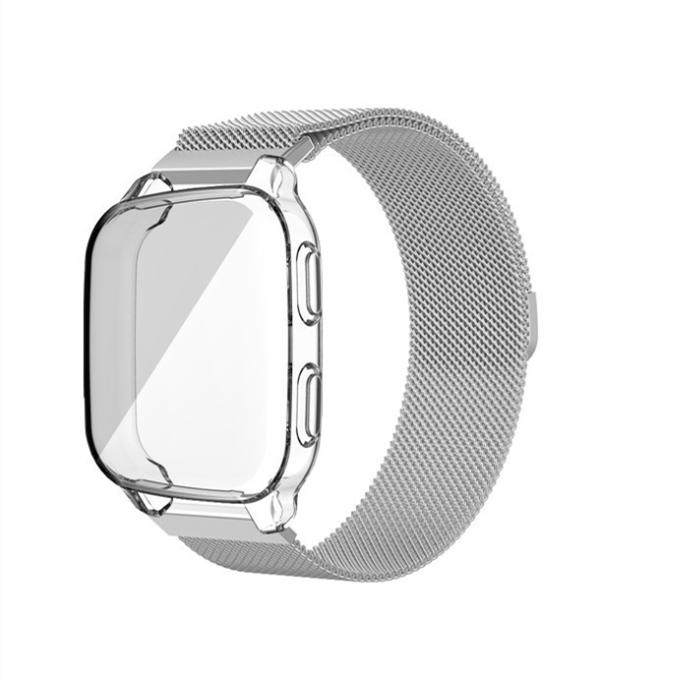 

For Garmin Venu Sq/sq Music Milan Loop with Case Metal Band Strap Magnet Stainless Steel Metal Strap + Case for Garmin Venu Sq2 For Garmin Venu Sq серебряный