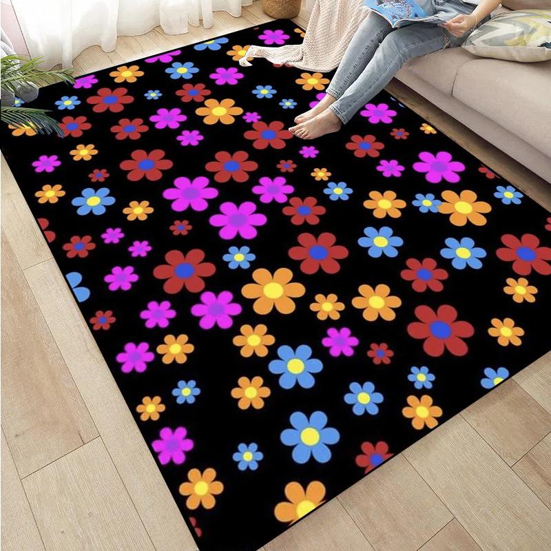 Rose Sunflower Daisy Peach Blossom Carpet Mat Colorful Flower Area Decorative Rugs for Room