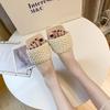 Women's Summer Clip On Flat Bottomed Slippers Casual Square Head Knitted Strap Beach Sandals Shoes 35-42