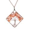 Hand-Wrapped Square Tree Of Life Necklace Natural Irregular Gravel Crystal Necklace N09