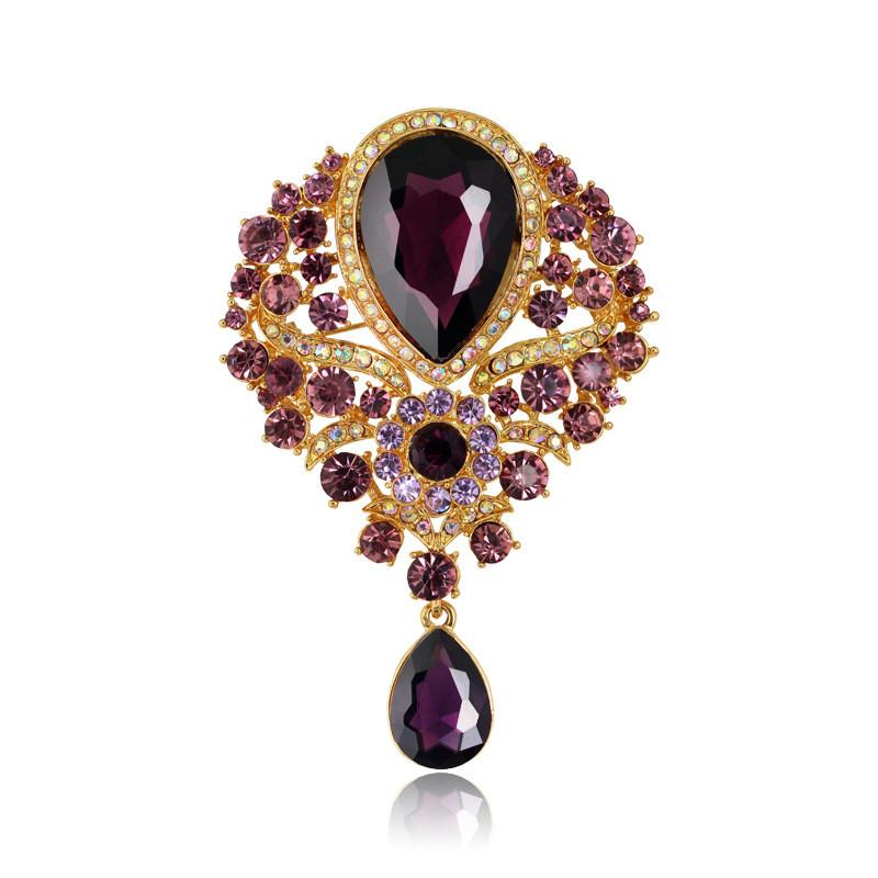 Womens Designer Crown Pin With Glass Pendant And Electrophoretic Finish