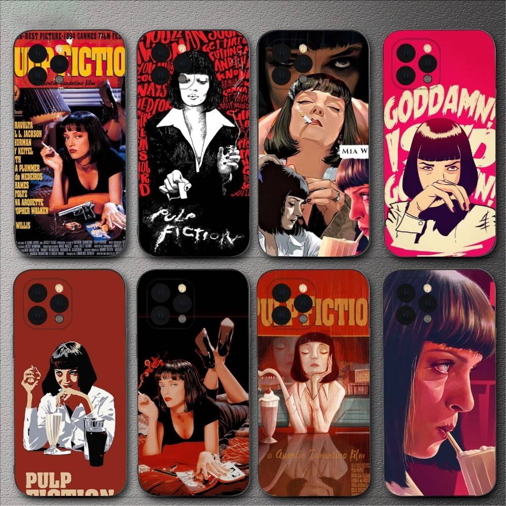 Pulp Fiction Movie Poster Phone Case For iPhone 16,15,14,13,12,11,XS,XR,X,8,7,Pro,Max,Plus,mini Silicone Black Cover