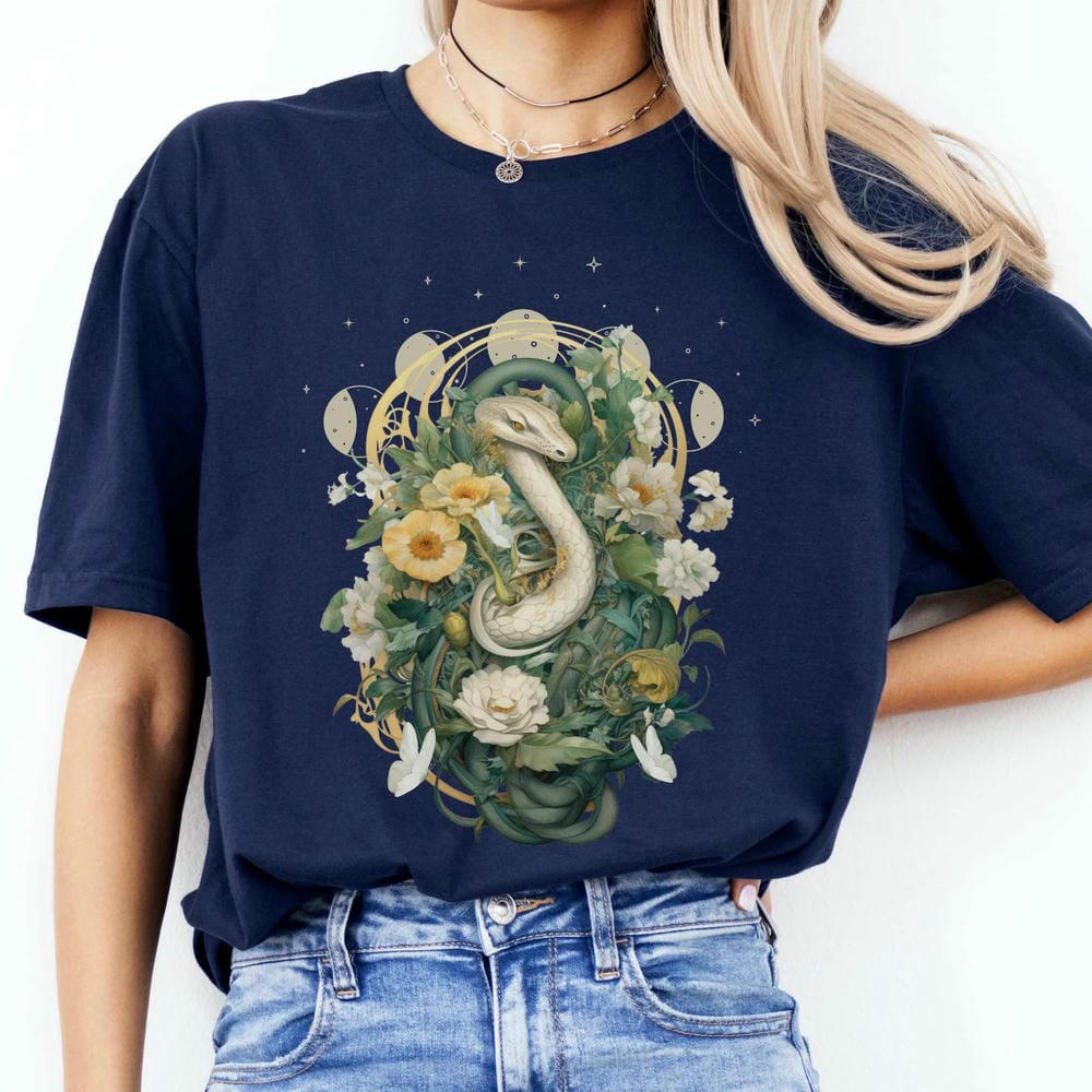 Whimsical Snake Print Shirt Vintage Dark Acedemia Fantasy TShirt Funny Cottagecore Animal Print Y2K Unisex Shirt Streetwear