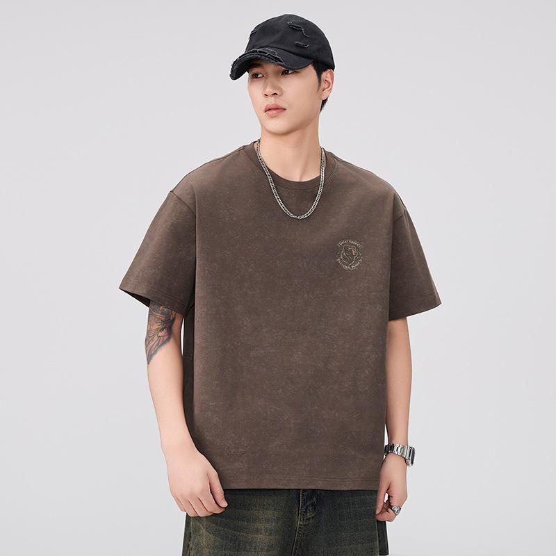 Retro Short-sleeved T-shirt for Men In Summer New Loose Round Neck Casual Heavy Cotton Shirt