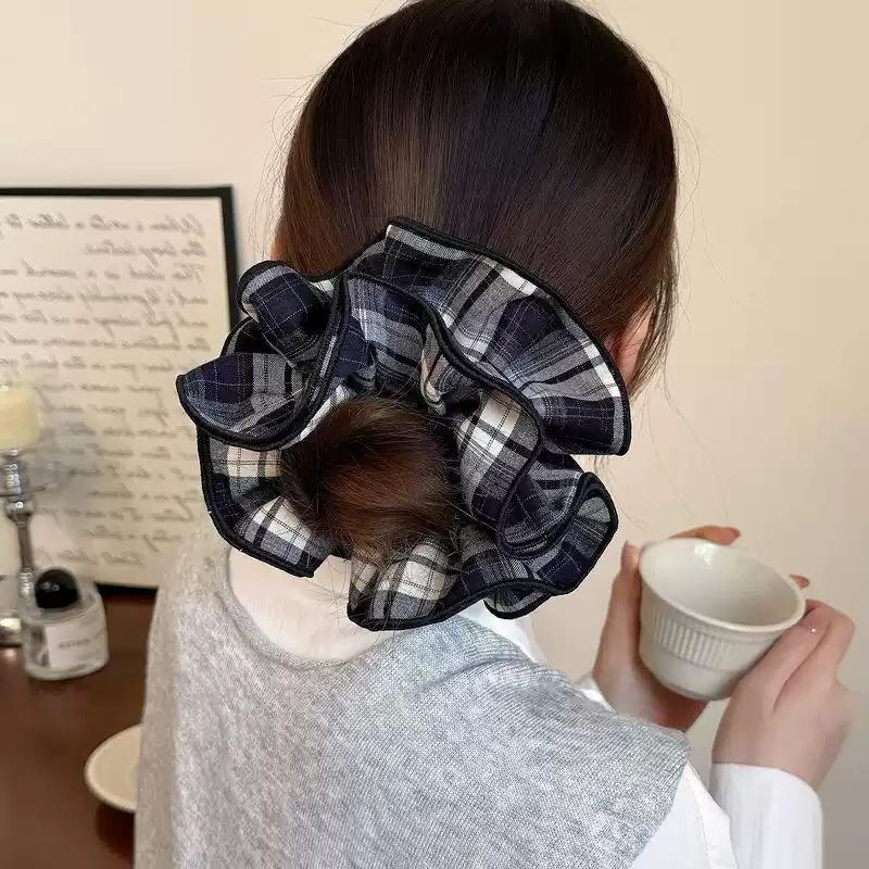 Retro Plaid Hairband French Temperament Elastic Hair Rope Hair Accessories