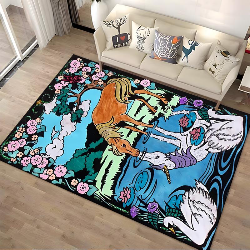 Colorful Horse and Unicorn Reflection Scenic Carpet for Living Room Suitable for use as an anti-slip for living room bedroom sofas