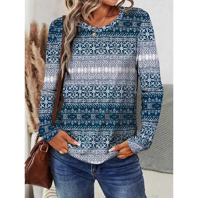 Irregular Pattern Women's Long Sleeve T-shirt Winter Warm T-shirt Top Fashion Casual T-shirt Party Essential Top