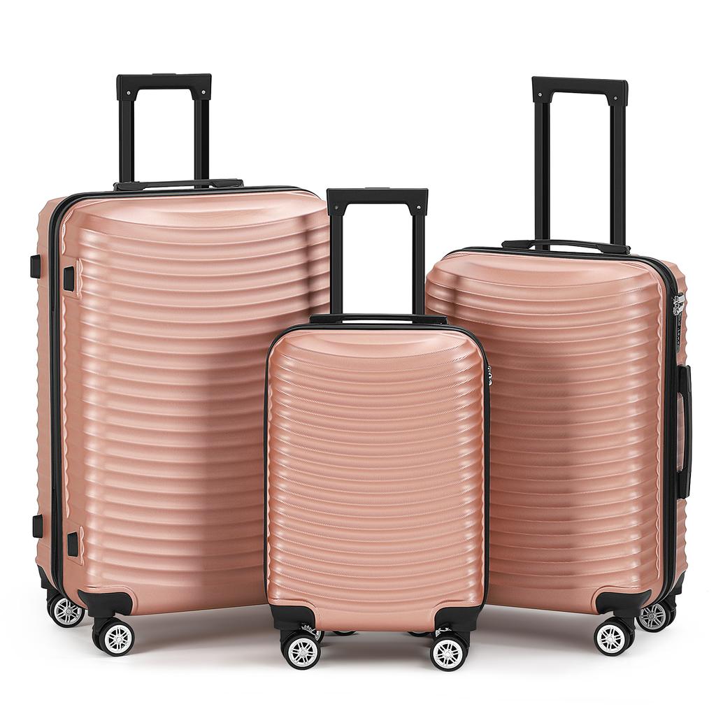 3-Piece ABS Hardshell Luggage Set w/TSA Lock - 28in Large Suitcase with Silent 360° Spinner Wheels, Check-In Travel Suitcase