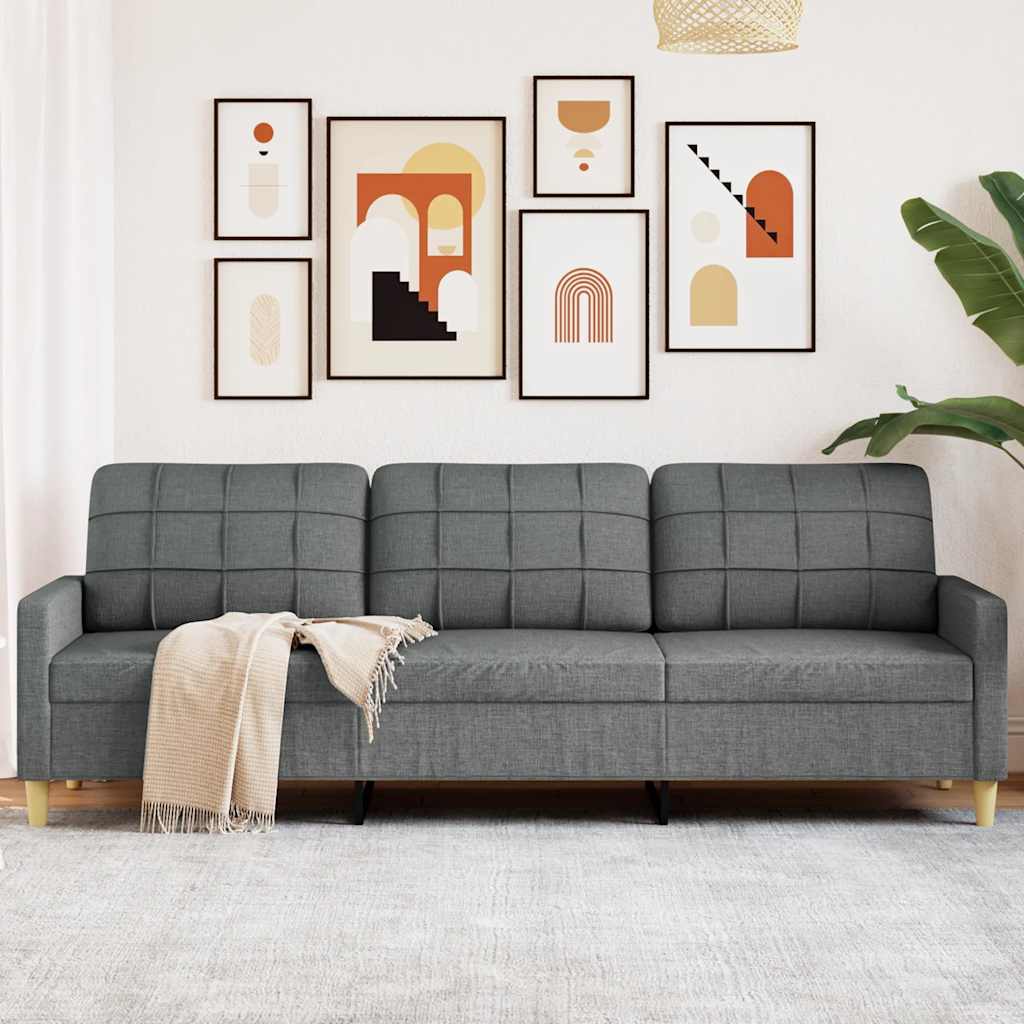 3 Seater Sofa Dark Grey 210 Cm Fabric