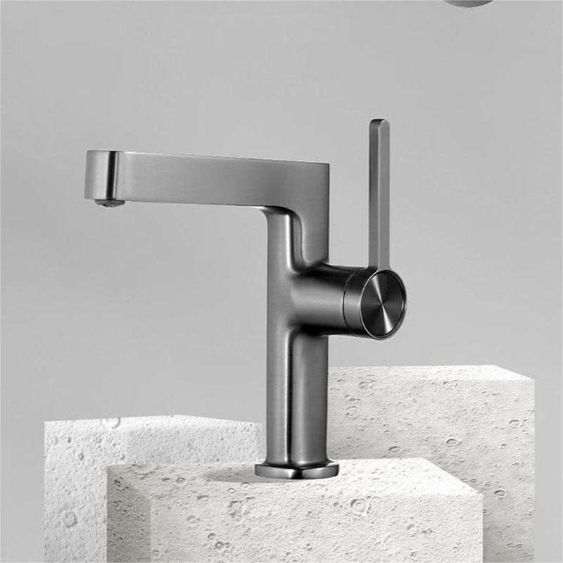 Brass Bathroom Basin Faucet Deck Installation Simple Single Handle Sink Hot And Cold Mixed Faucet Gray Bathroom Tap