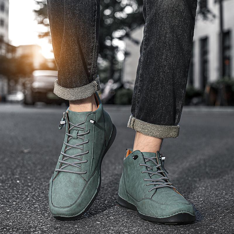 New Spring Autumn Men's Shoes Handmade Leather Men Casual Shoes Outdoor Breathable Men Flat Shoes Fashion Men Ankle Boots
