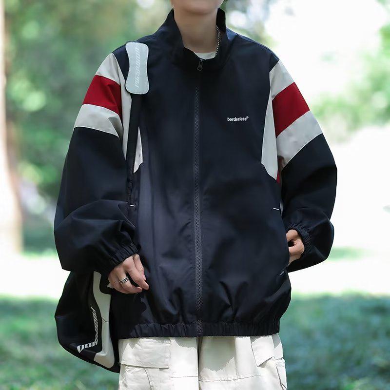 

Мужская куртка для активного отдыха в японском стиле с цветными блоками и воротником-стойкой — ретро, модная и свободная. 2XL