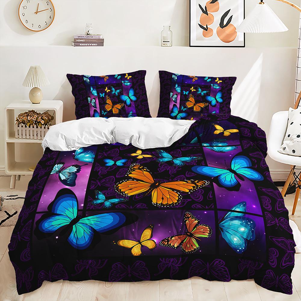 Bed Three-Piece Butterfly Kit Animal Rose Flower Quilt Cover Two-Piece Bedroom