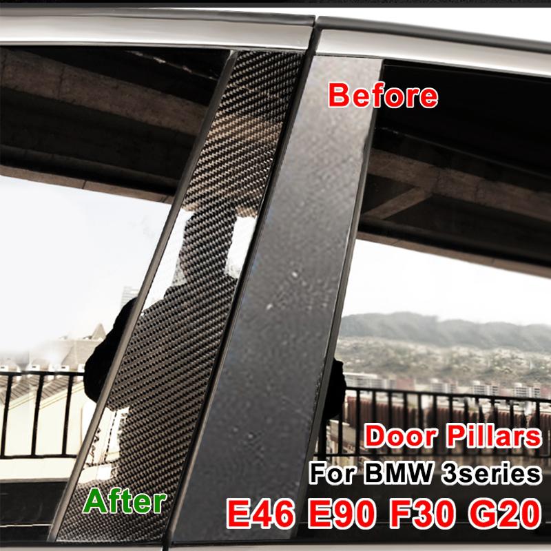 Carbon Fiber Car Window B-Pillar Trim Sticker For BMW F30 E46 E90 G20 318i 325i 320i 328i Door Pillars Wrap Film