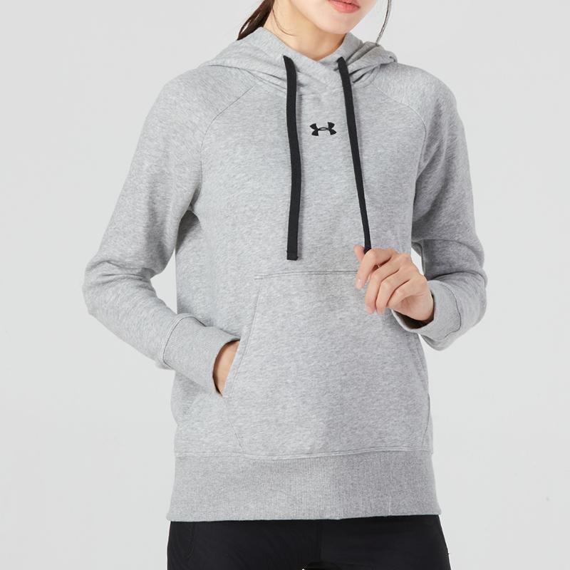 Under Armour Rival Fleece HB Hoodie Solid Logo Sports Casual Pullover Sweatshirt Women hoodies Gray 1356317-035
