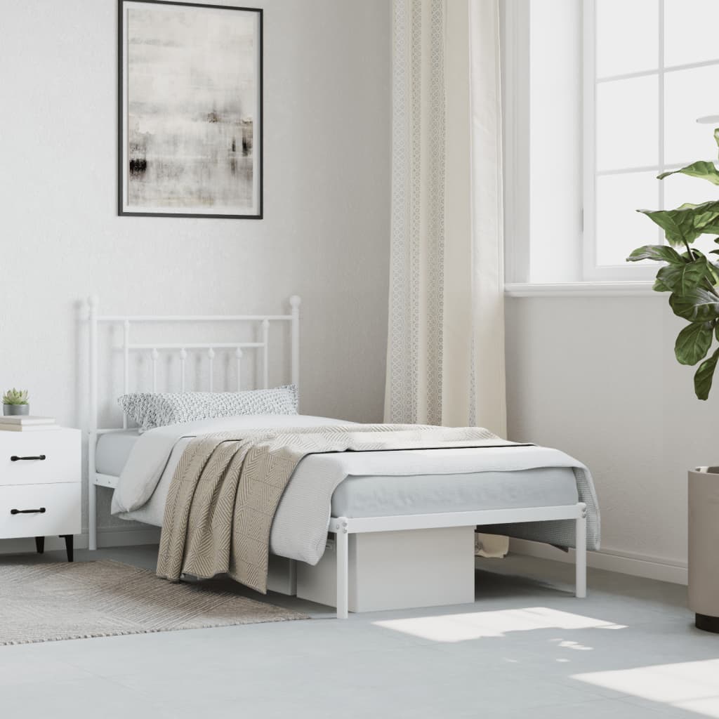 Vidaxl Metal Bed Frame with Headboard, White, 80X200 Cm