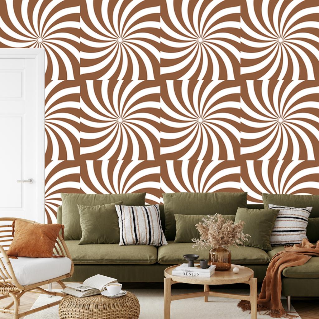 Hippie Background Wallpaper Orange, White and Beige for Living Room and Bedroom 50x1000