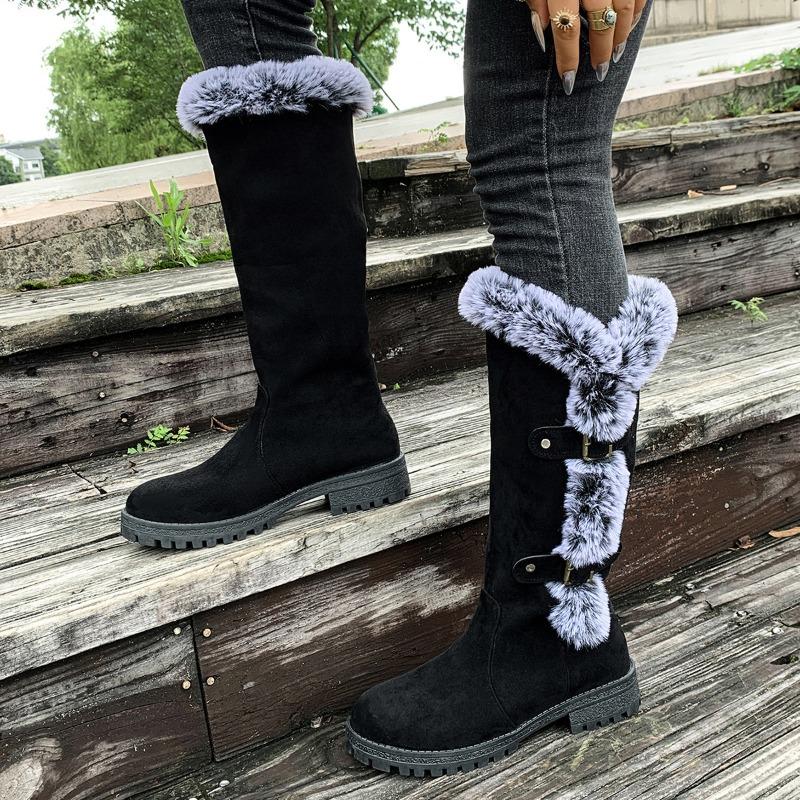 Winter Warm High Snow Boots Women's 2025 New Belt Buckle Plus Size Fleece Thickened Wool Wool Cotton Shoes