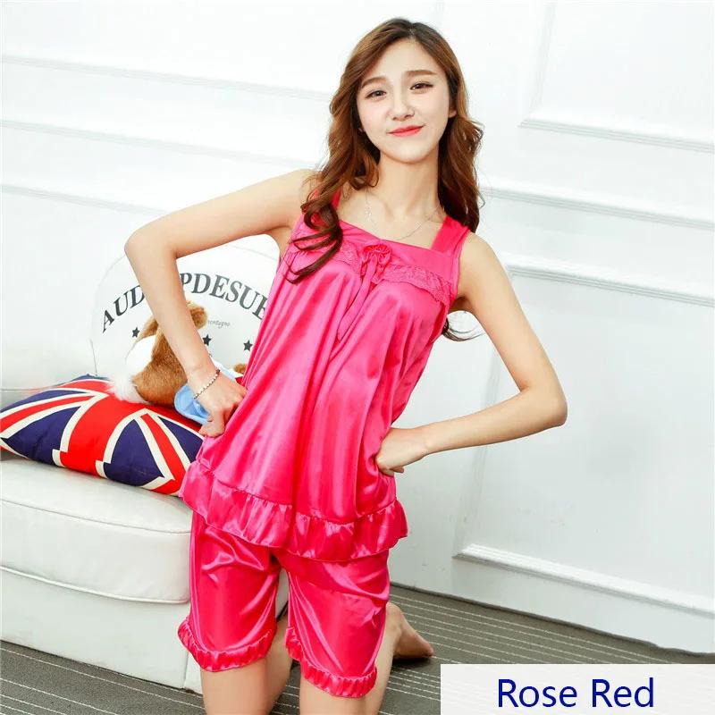 Sommer Damen Faux Seide Satin Pyjama Sexy Nachtwäsche Damen Nachthemd für Damen Spitze Oberteile + Shorts Kühlendes Pyjama Set