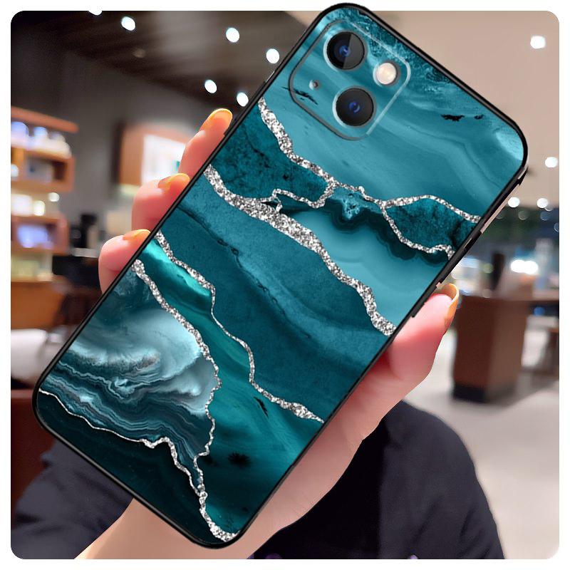 Teal Blue Gold Agate Marble Case For iPhone 14 Pro Max 16 15 11 12 13 17 Pro Max mini 15 16 Plus 16e 17 Air Phone Cover