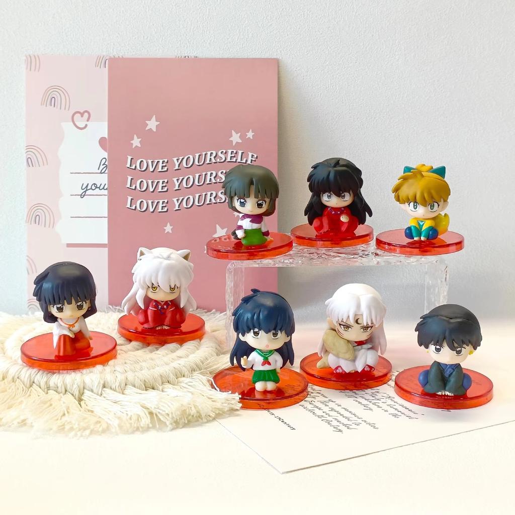 4 Pezzi/8 Pezzi/Set Inuyasha Seduto Q Version, Figura Anime Kagome Higurashi Kikyou Shippou Sango Giocattolo Action Figure in PVC Modello Bambola Regalo