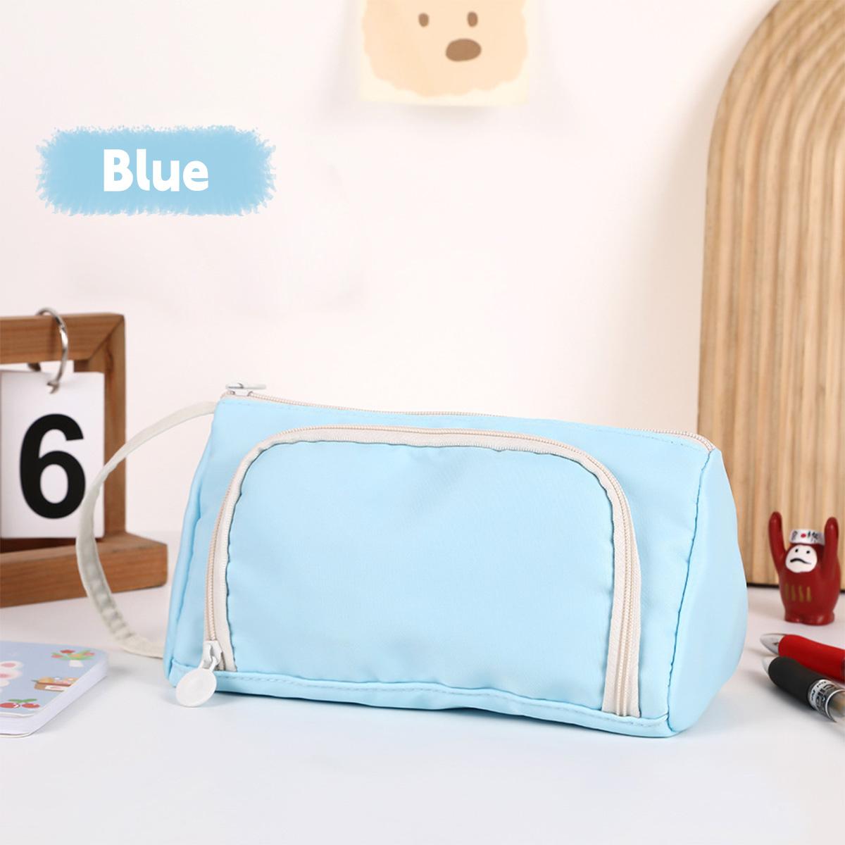 

Kawaii Small Fresh Solid Color Pencil Bag Large Capacity Oblique Window Student Ins Style Multifunctional Storage Pencil Bag синий