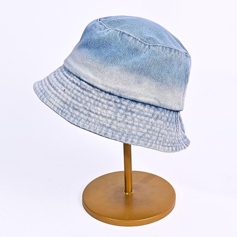 Summer new hat cowgirl gradual change color big head circumference bucket hat sunshade sunscreen flat top casual retro basin hat