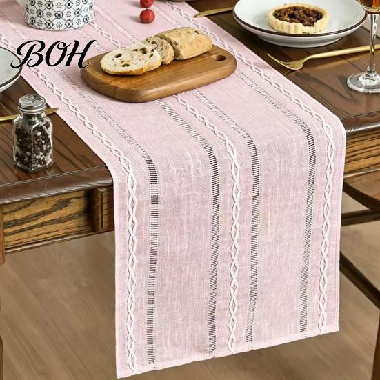 Nordic Table Runner Cotton Linen for Dining Table, Minimalist Long Desk Geometric Line Kitchen Coffee Tea Natural Rustic Home Decor