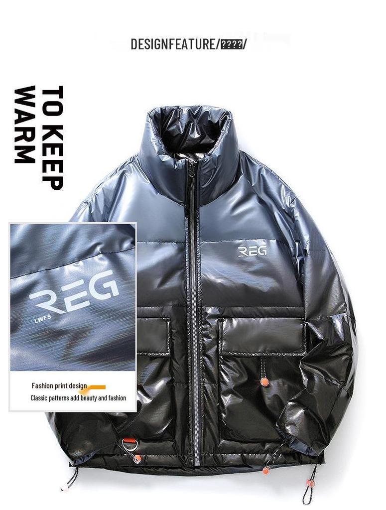 2025 Gradient Glossy Men's Winter Down Jacket - 90% Down, Thickened, Trendy Casual Coat