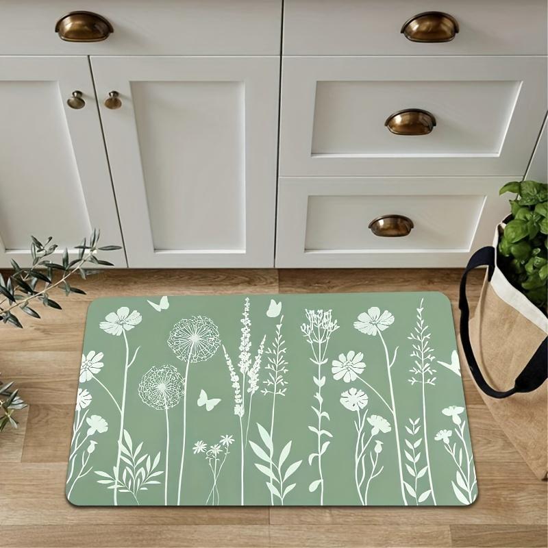 1 ks Kuchyňský koberec proti únavě, Minimalistický květinový potisk, Vodotěsný, Protiskluzový, Silný polstrovaný kuchyňský koberec, Vysoce odolná komfortní podložka pro stání do kuchyně