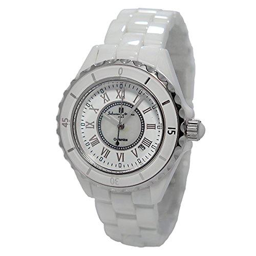 Salvatore Marra Women's Analog Quartz Watch with Date Display, Ceramic Unidirectional Rotating Bezel, and Watch Cloth Included (WHR) [Parallel Import]