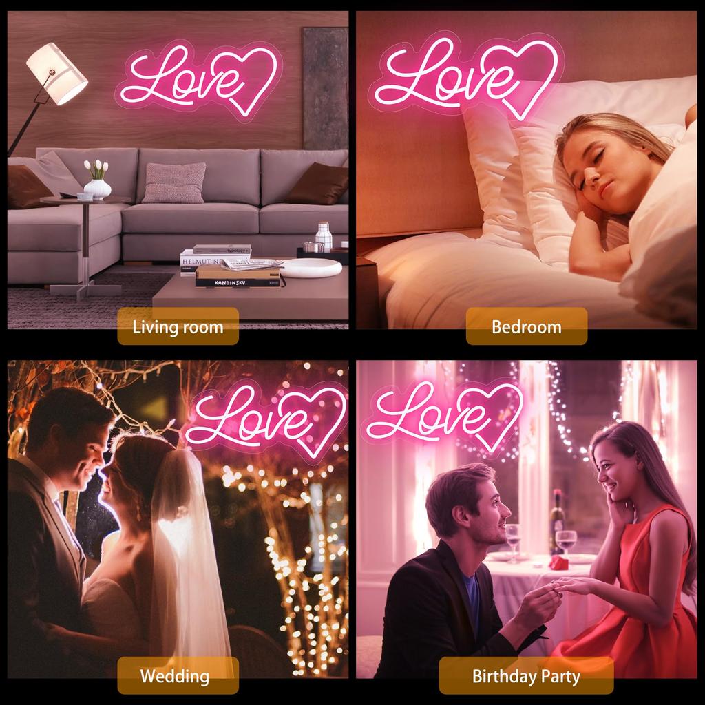 Love Heart Dimmable Neon Sign for Wall Decor, Kids Room, Wedding & Party, Gift for Valentine‘s Day, Girlfriend, Birthday